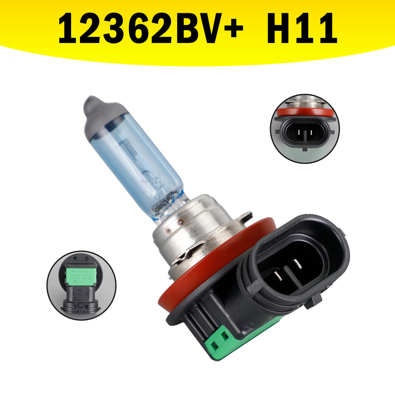 For Philips 12362BV+ BlueVision 4000K Car Headlight Bulbs H11 12V55W PGJ19-2