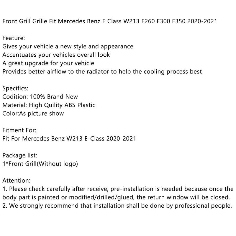Mercedes Benz E Class W213 E260 E300 E350 2020-2021 Front Grill Grille
