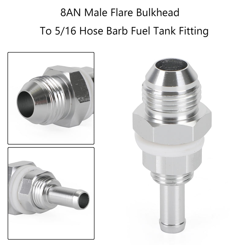 8AN Male Flare Bulkhead To 5/16 Hose Barb Fuel Tank Fitting