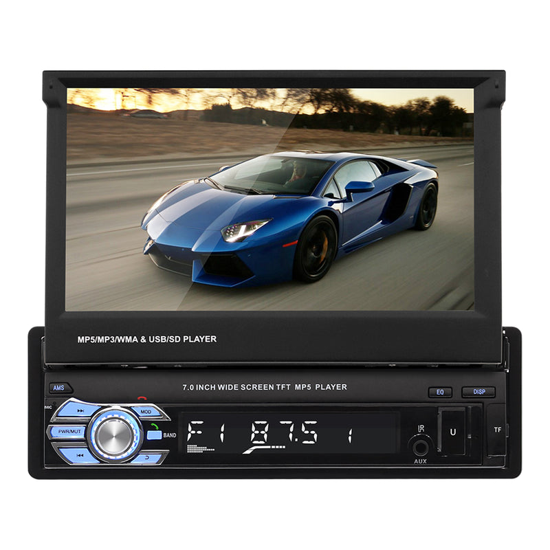 7" 1Din Telescopic Touch Screen Car Radio Stereo MP5 Player BT/USB/AUX w Camera