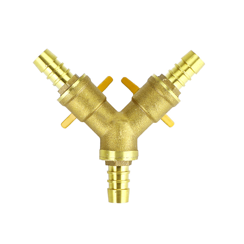 Y Shaped 3/8" ID Hose Barb Type 3 Way Brass Shut Off Ball Valve Fitting