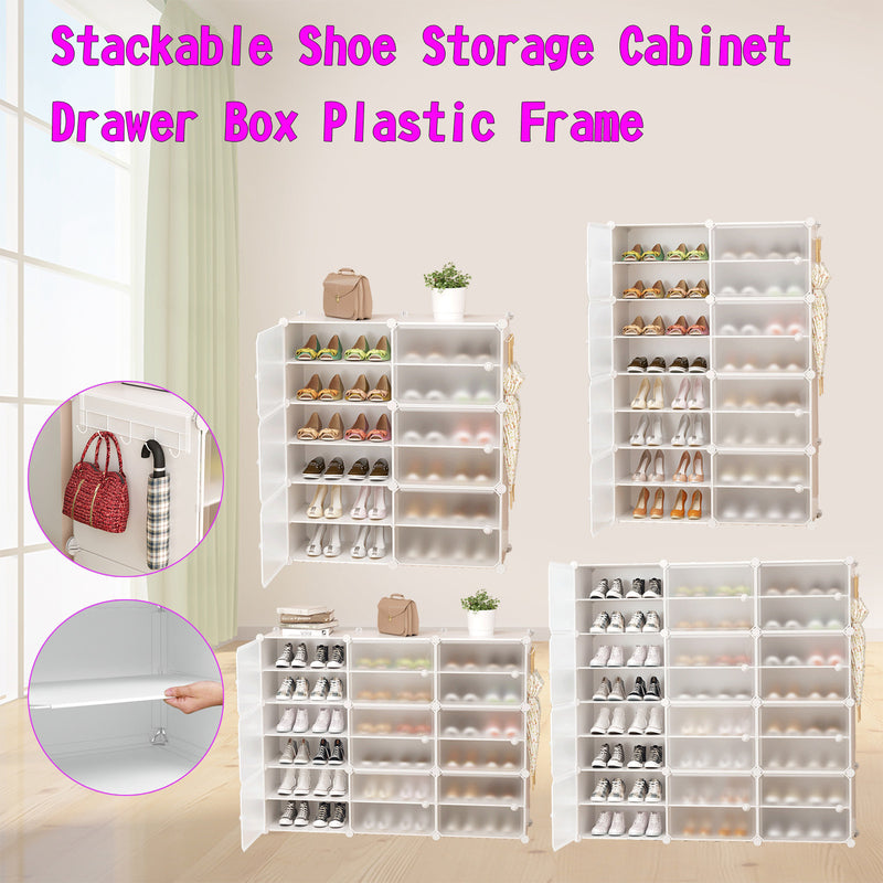 24-48 Pair Stackable Shoe Storage Cabinet Drawer Box Plastic Frame