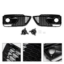 Audi Q5 SQ5 2018-2020 RSQ5 Black Front Honeycomb Fog Lamp Grilles Cover