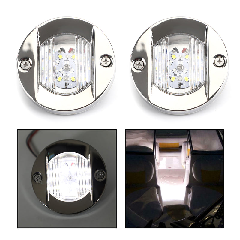 2PCS LED Marine Boat Yacht Transom Chrome Anchor Stern Light Round 2835-SMD 12V