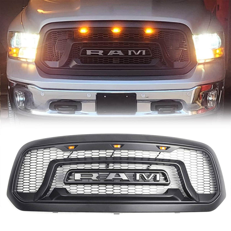 Dodge Ram 1500 | 2013-2018 | Matte Black Grill | RAM Letter + Amber LED Lights