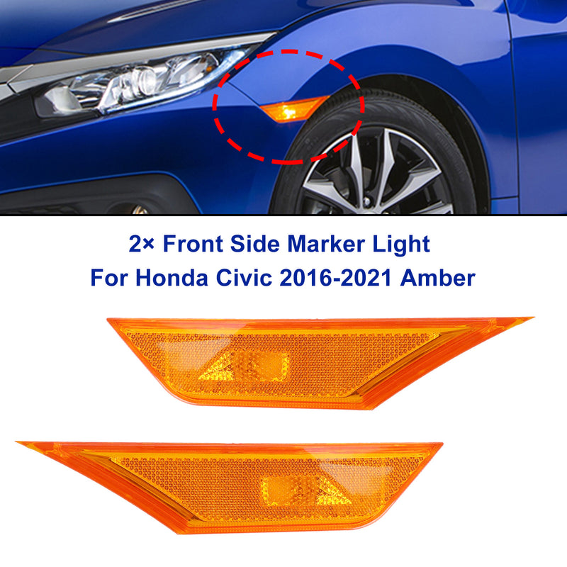 2¡Á Front Side Marker Light For Honda Civic 2016-2021 Amber Generic