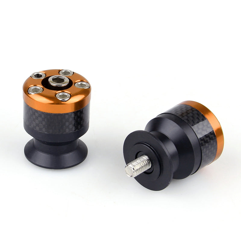 Universal Motorcycle CNC Carbon Fiber 10mm Swingarm Sliders Spools Orange Generic