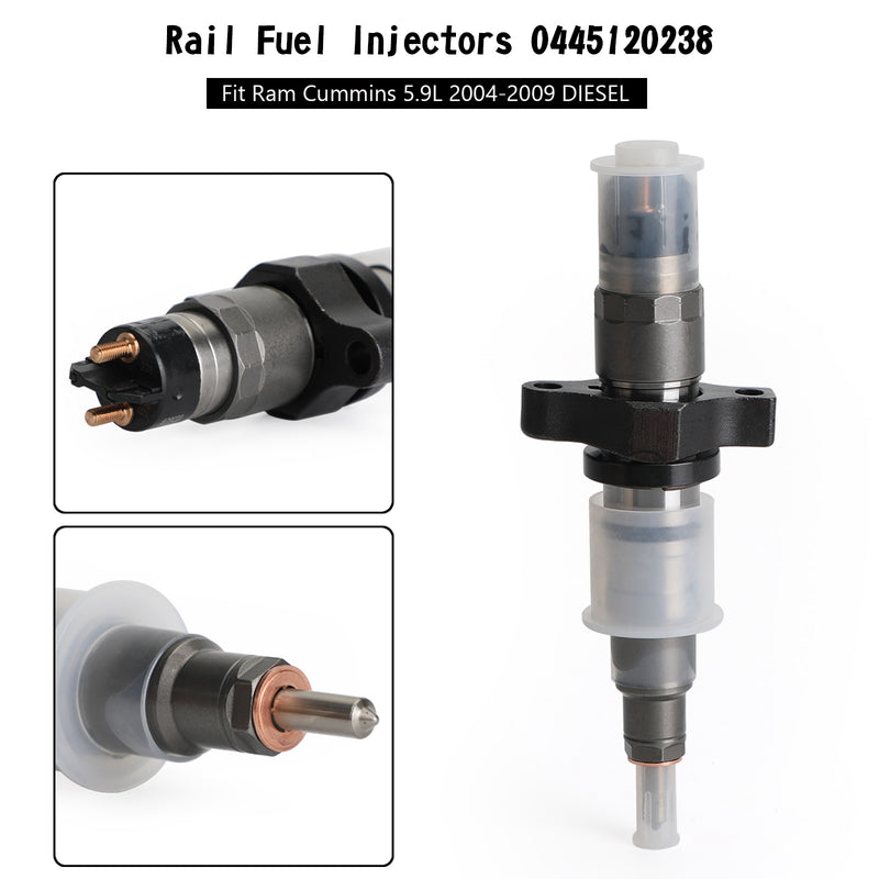 6pcs Rail Fuel Injectors 0445120238 Fit Ram Cummins 5.9L 2004-2009 DIESEL Generic