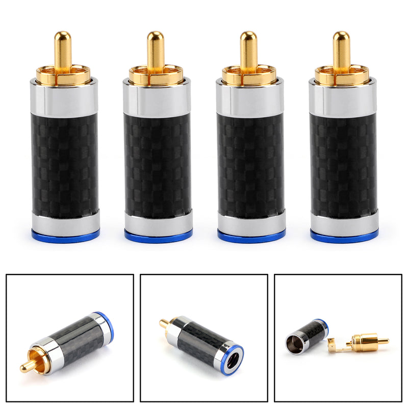 4PCS Carbon Fiber RCA Gold-Plated Copper Plug HiFi Speaker Male Connector Blue