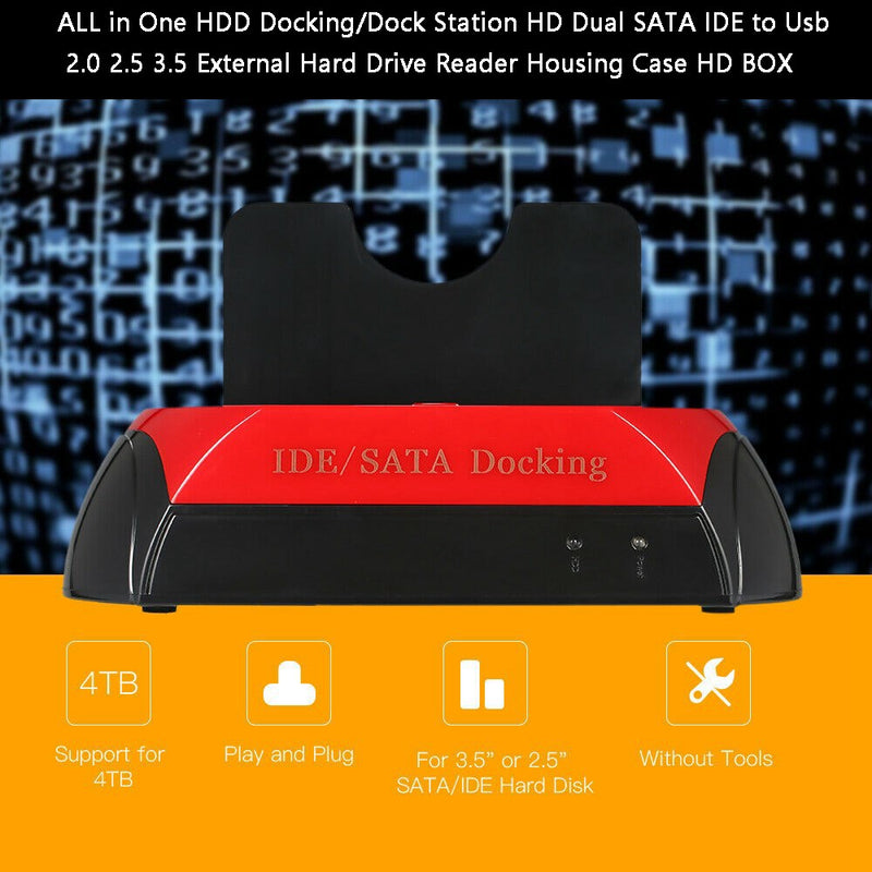 2.5" 3.5" USB 2.0 to IDE/SATA Reader External Hard Drive Dock Station UK Plug