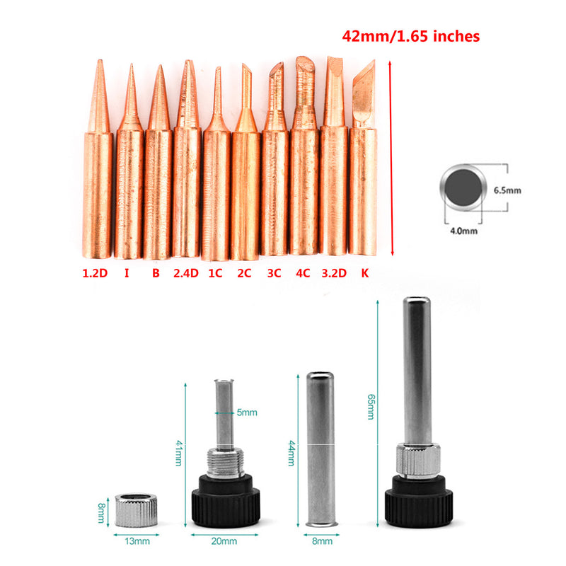 10pc 900M-T Soldering Tip Pure Copper Iron Head Series Solder Tool w/Iron Casing