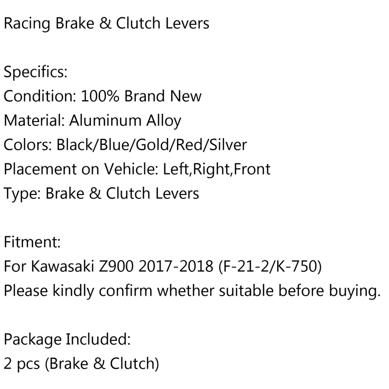 CNC Aluminum Motorcycle Short Clutch Brake Lever For Kawasaki Z900 2017-2018 Generic