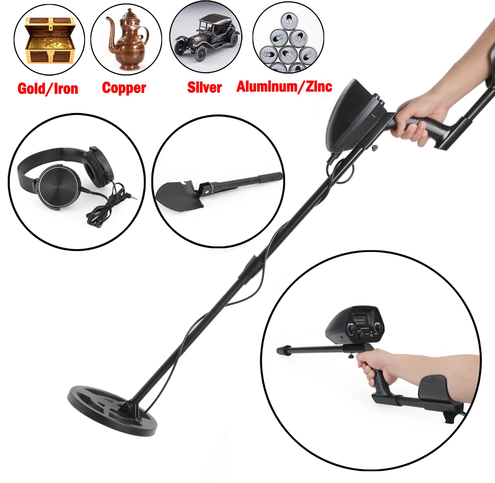 3 in 1 Gold Digger Deep Sensitive Big Coil Metal Detector + Shovel