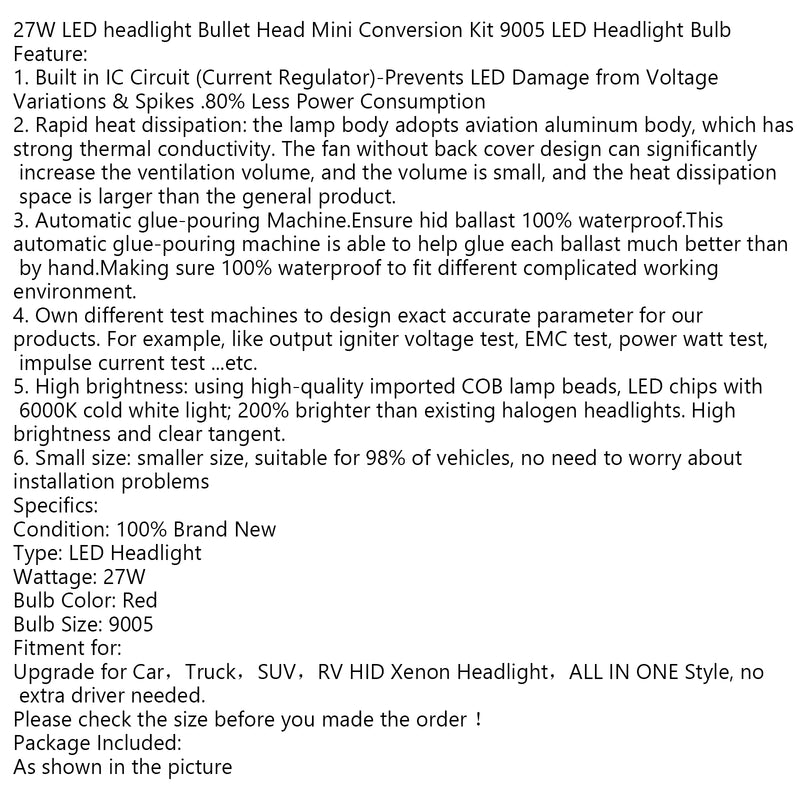 27W LED headlight Bullet Head Mini Conversion Kit 9005 LED Headlight Bulb Generic