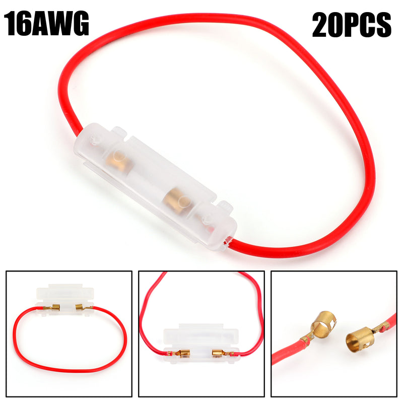 6*30mm Glass Tube Fuse Holder Flip Cover 16AWG Wire Cable Fuses Box Motorcycle