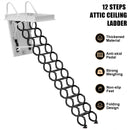12 Steps Black Loft Wall Folding Pulldown Attic Ceiling Ladder Stairs 39.4*27.6"