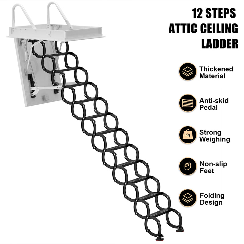 12 Steps Black Loft Wall Folding Pulldown Attic Ceiling Ladder Stairs 39.4*27.6"