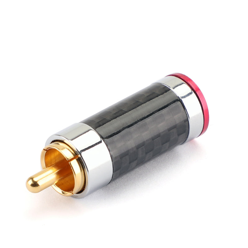 4PCS Carbon Fiber RCA Gold-Plated Copper Plug HiFi Speaker Male Connector Red