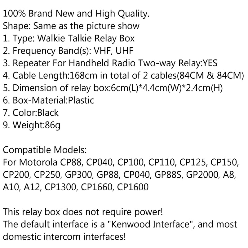 RPT-2K Walkie Talkie Two-Way Relay Repeater Box For Motorola CP88 CP040 Radios