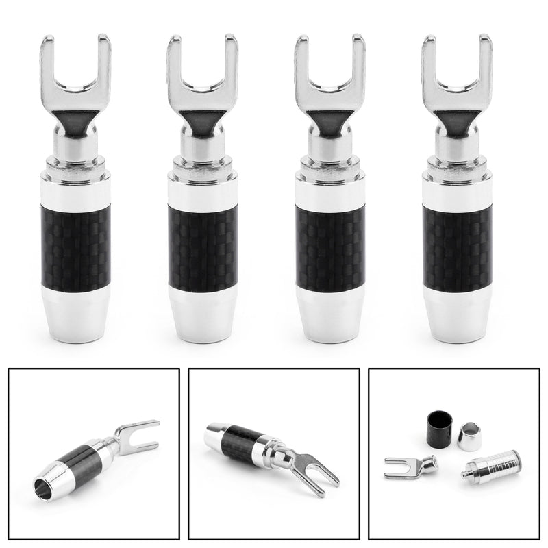 4PCS Carbon Fiber Copper Rhodium Plated Y Fork Audio Amplifier Y-shaped Clip