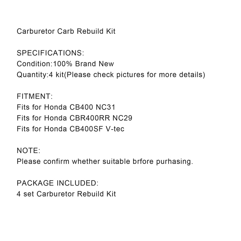 4X Vergaser Reparatur Satz für Honda CB400 NC31 CBR400RR NC29 CB400SF V-tec Generic