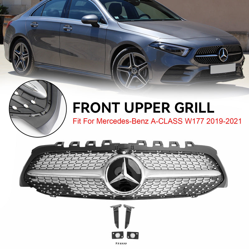 Benz A-Class W177 2019-2023 Diamond Front Bumper Grille Black/Chrome