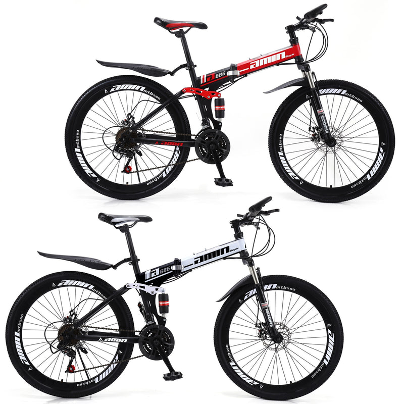 Unisex Adult Mountain Bike Full Suspension 26'' 21 Speed MTB Folding Bicycle