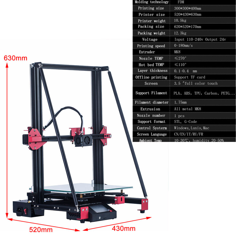 FDM 3D Printer Double Z-axis 300*300*400mm Resume Printing Filament Detection