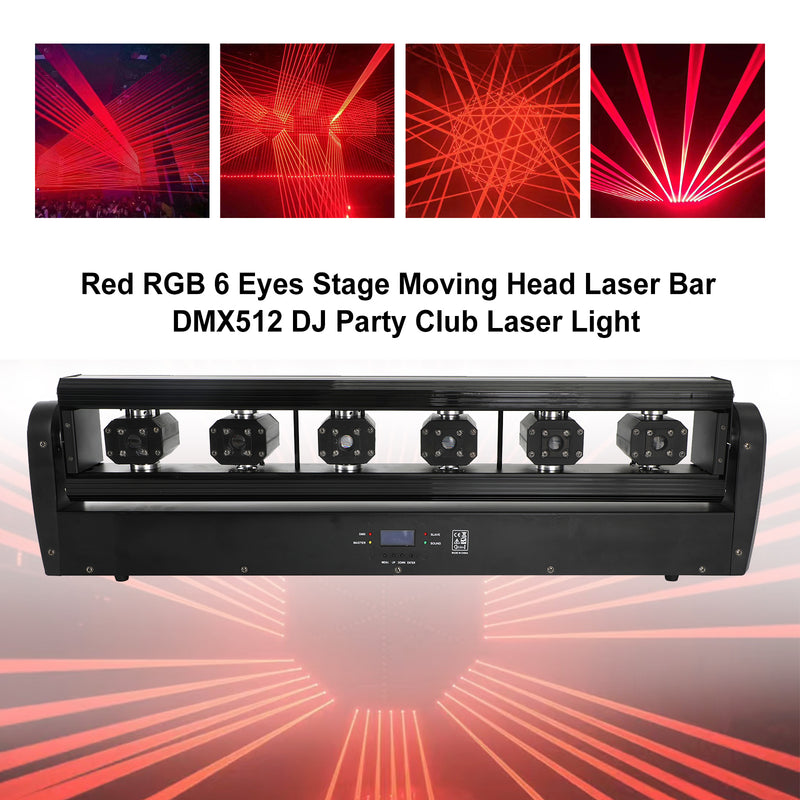Red RGB 6 Eyes Stage Moving Head Laser Bar DMX512 DJ Party Club Laser Light