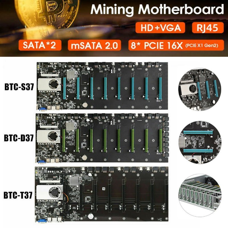 BTC-S37 ETC Miner Motherboard 8 GPUs 8 PCIE Graphics Card CPU DDR3 VGA Low Power