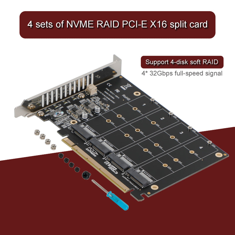 M.2 NVME SSD to PCI-E 4.0 X16 Adapter Expension Card support PH44 2280 2242