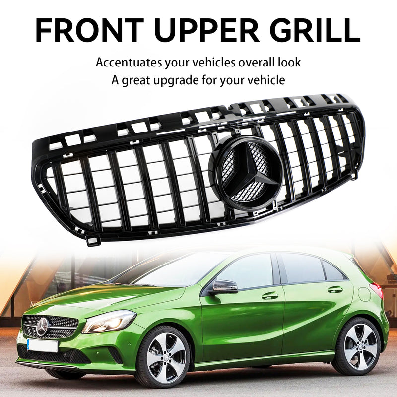 2013-2015 Mercedes Benz A CLASS W176 Gloss Black Front Bumper Grille Grill