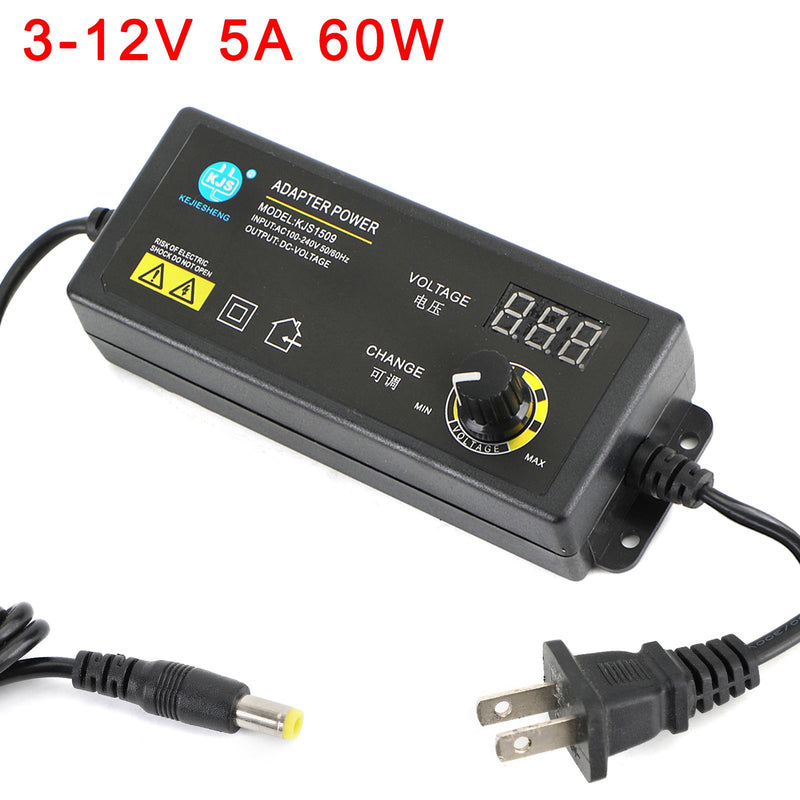 Adjustable DC Power Supply Adapter Charger Variable Voltage 3-12V 5A 60W