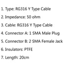 4Pcs 20cm RG316 Y Type 1 SMA Male Plug to 2 SMA Female Jack Branch Pigtail Cable 8in
