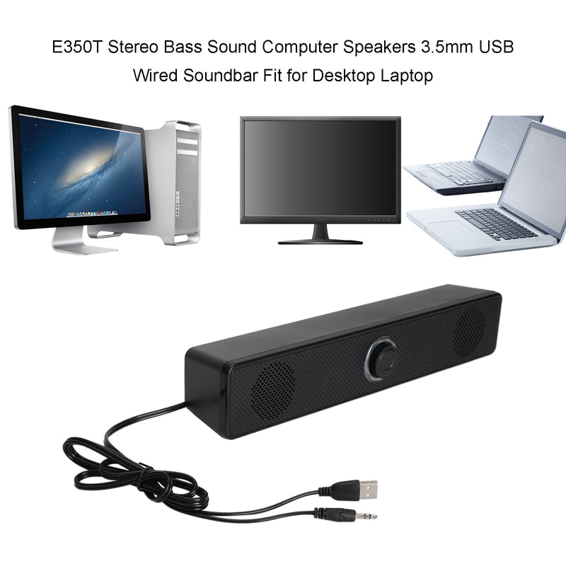 E350T Wired USB Audio Multimedia Computer Desktop 3.5mm Speaker Subwoofer
