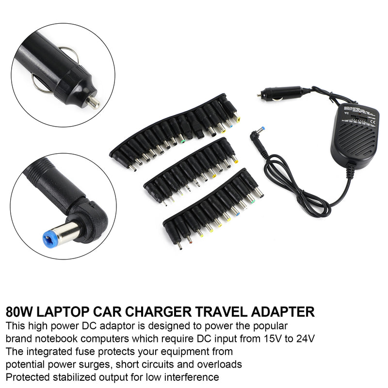 Car Laptop Notebook 12V 80W Univ Power Supply With Universal 34 Tips 12V 80W