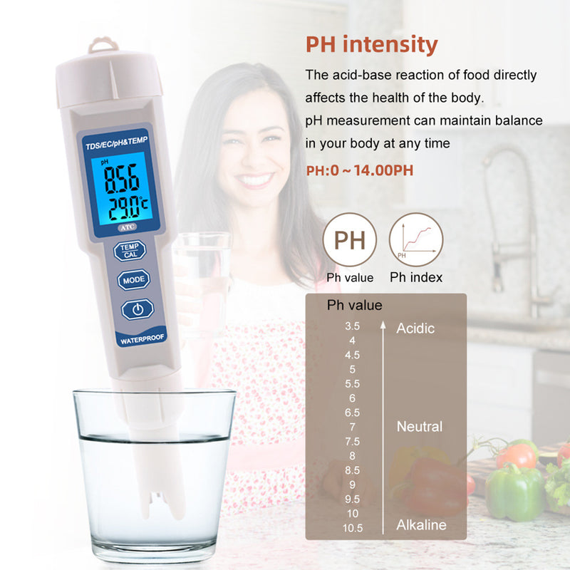 4In1 PH/TDS/EC/Temperature Meter Digital Water Quality Monitor Tester Test Tool