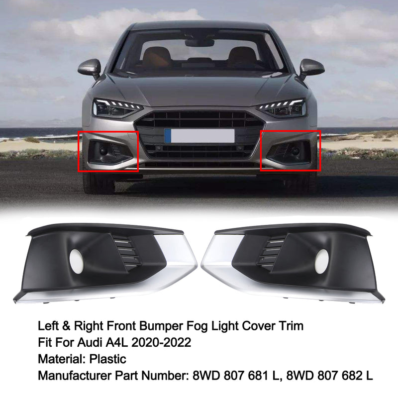 Left & Right Front Bumper Fog Light Grille Cover Trim For Audi A4L 2020-2022 Generic