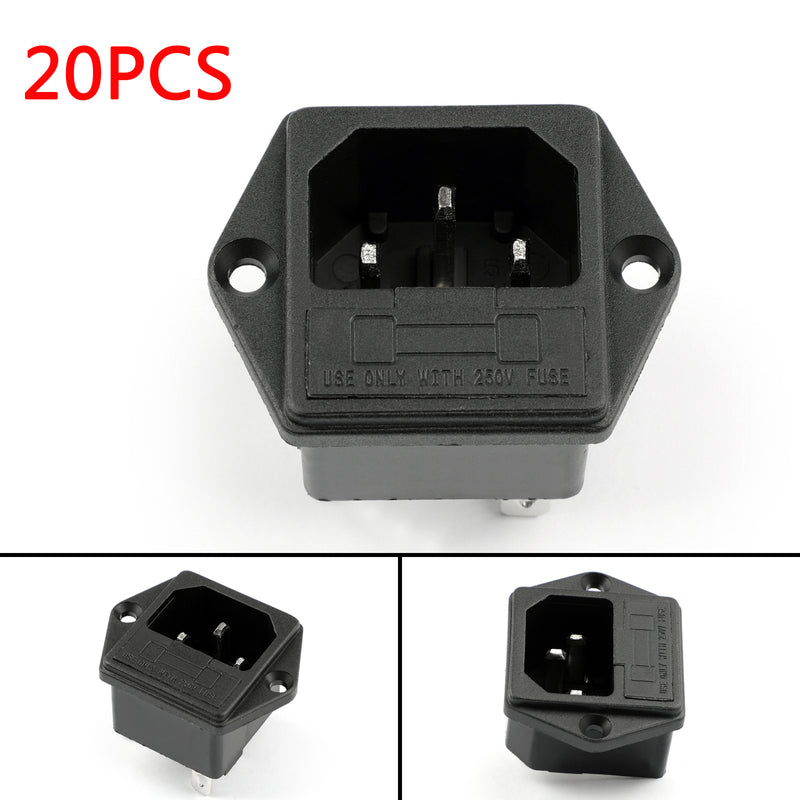 20PCS IEC320 C14 3 Pin Male Power Socket W/Fuse 10A 250V For Boat DIY AC-001C2