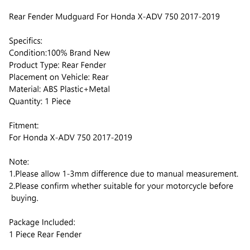 Rear Wheel Cover Guard Wheel Cover Motorcycle Fender Mudguard For Honda X-ADV 750 2017-2019 Generic
