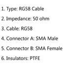 4Pcs 20cm RG58 Cable SMA Male Plug to SMA Female Jack RF Pigtail Jumper 8in