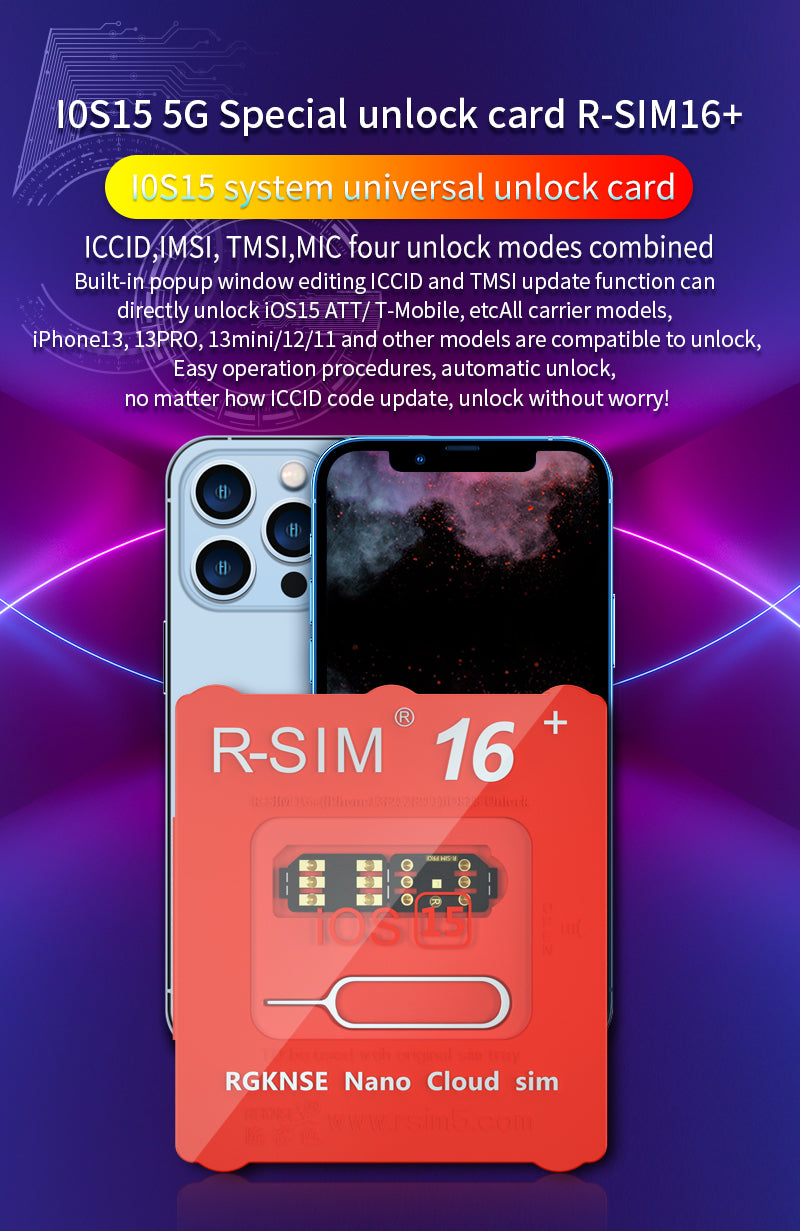 R-SIM 16+ Nano Unlock RSIM Card Fit for iPhone 13 Pro 12 PRO MAX XS XR 8 IOS 15