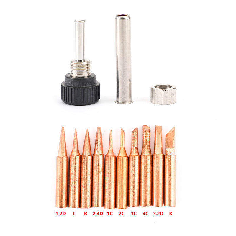 10pc 900M-T Soldering Tip Pure Copper Iron Head Series Solder Tool w/Iron Casing
