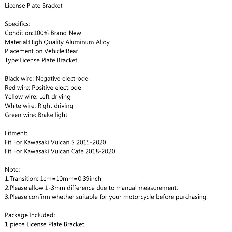 License Plate Holder Frame Bracket fit for Kawasaki Vulcan S / Cafe 2015-2020 Generic