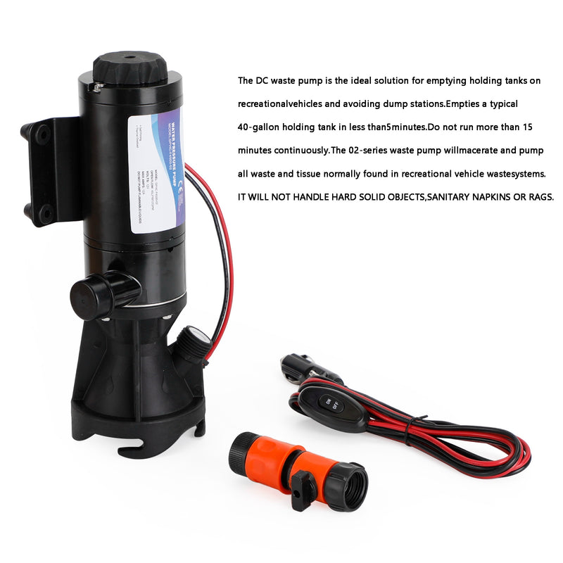 12V RV Portable Macerator Pump Waste Water Processor Sewage Chopper Pump