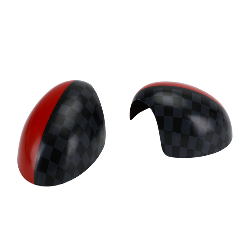 2 x  Black/Grey Checkered Red Mirror Covers for MINI Cooper R55 R56 R57 Generic