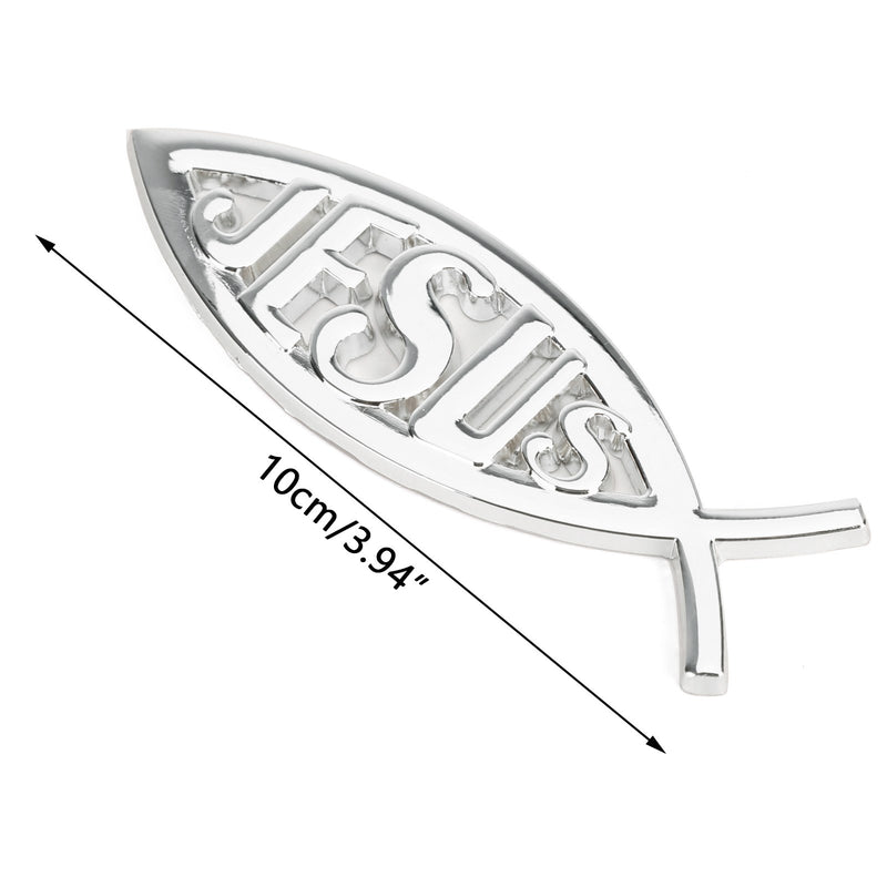3D Car Decal Emblem Sticker Religious God For Jesus Christian Fish Symbol Silver