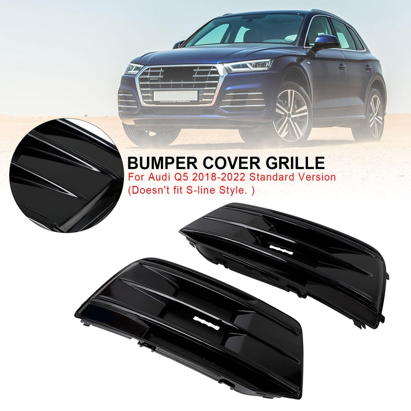2PCS Audi Q5 2018-2022 Front Bumper Cover Grille Bezel Insert Gloss Black
