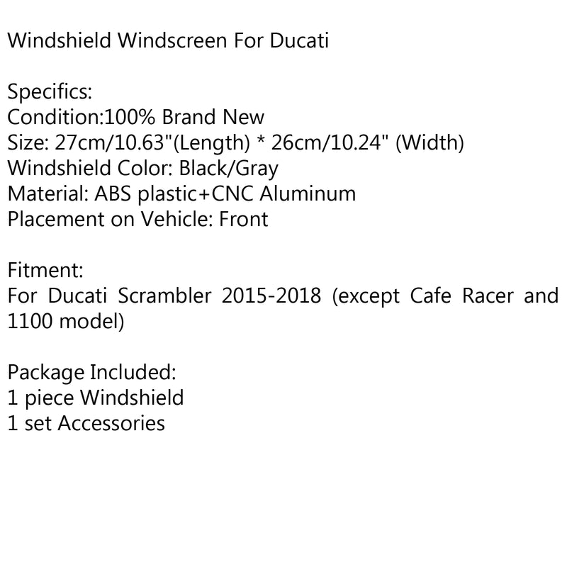 Windshield Windscreen Wind Defector protection For 15-2018 Ducati Scrambler Silver Generic