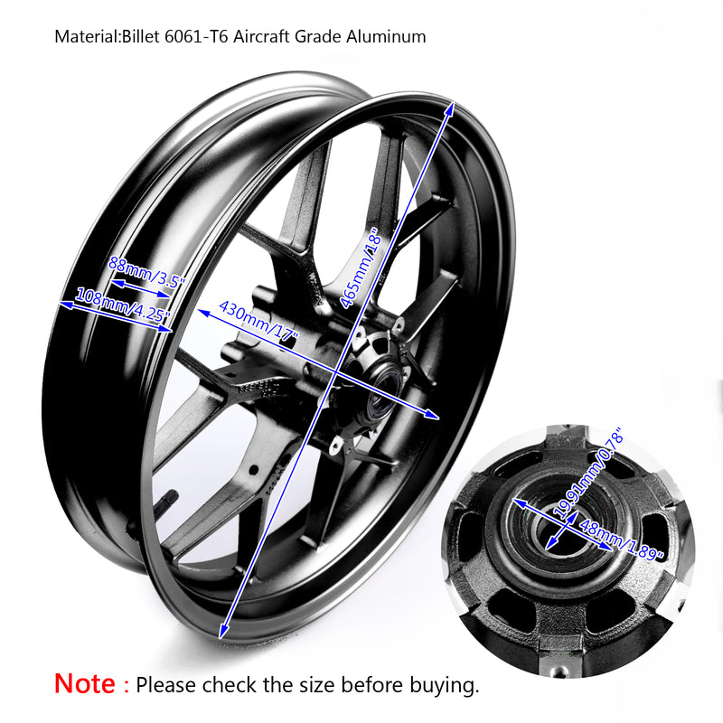 Front Wheel Rim 17"x 3.5" Black For Honda CBR 600 RR CBR600RR 2013-2017 Generic